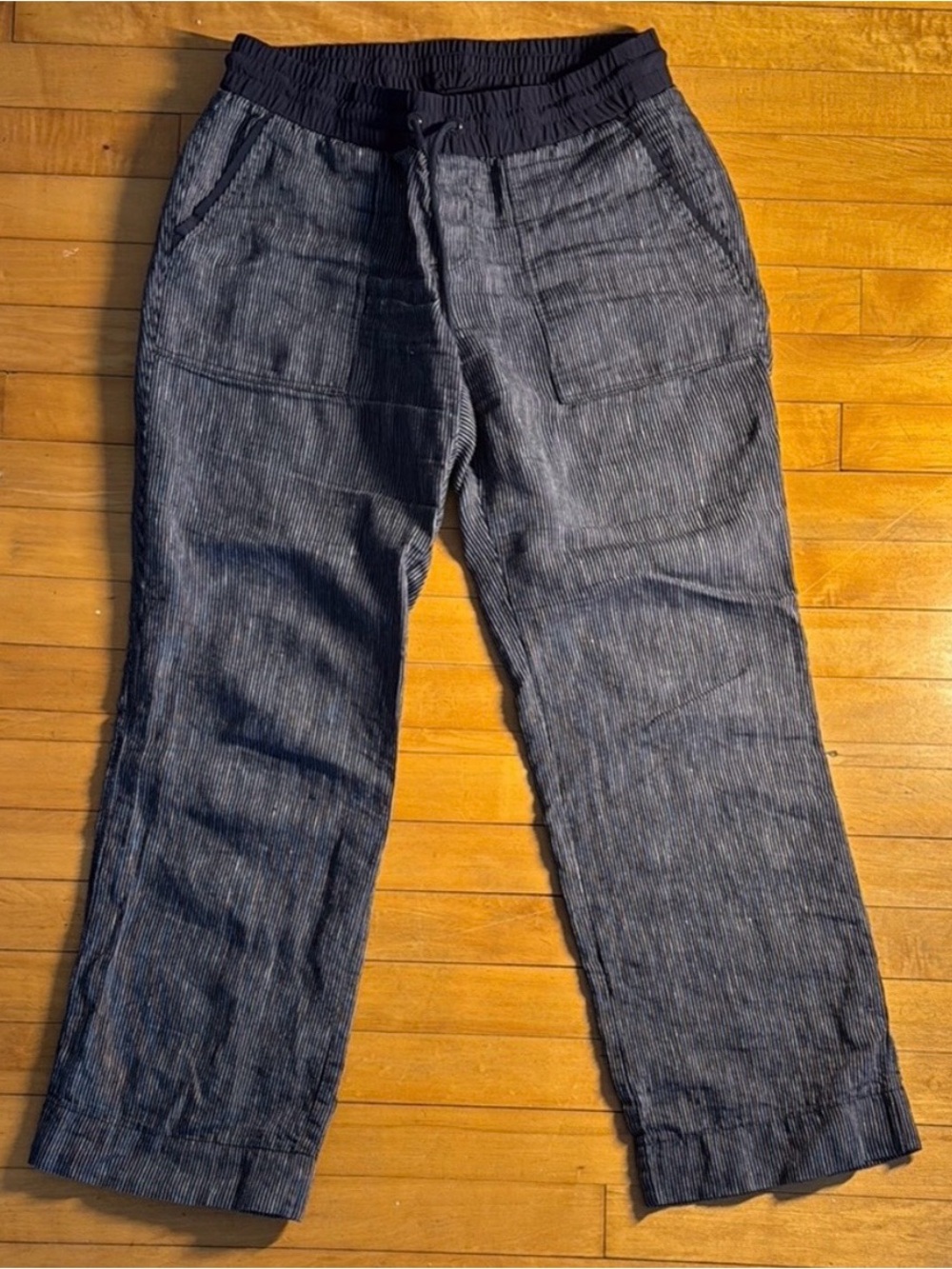 Athleta Navy Pinstripe Drawstring pants